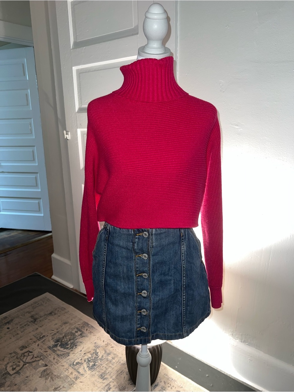 House of Harlow 1960 Cropped Ribbed Turtleneck in Hot Pink